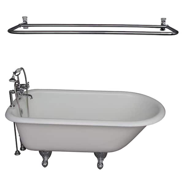 Barclay Products 5 ft. Cast Iron Ball and Claw Feet Roll Top Tub in White with Polished Chrome Accessories