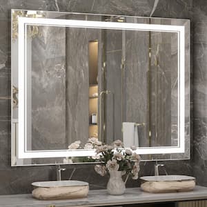 48 in. W x 36 in. H Large Rectangular Frameless LED Light Anti-Fog Wall Bathroom Vanity Mirror 3 Colors Dimmable Bright