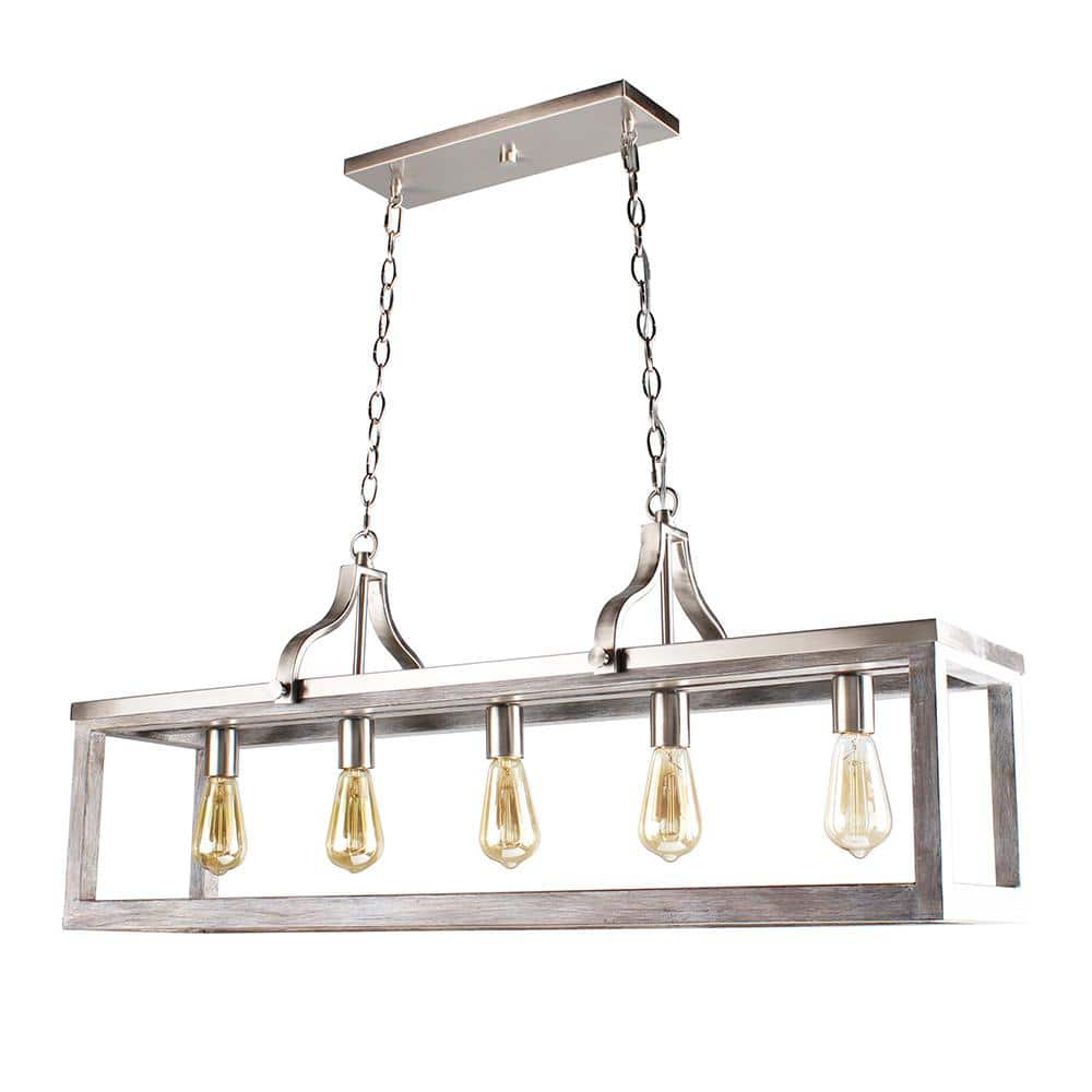 Eglo Westbury 5-Light Brushed Nickel with Painted Grey Driftwood Chandelier  203302A - The Home Depot