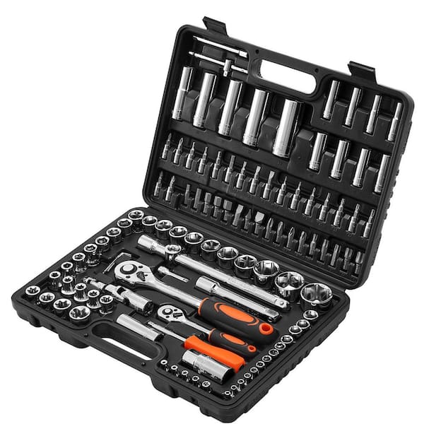 Socket Set, 1/4 & 1/2 in. Drive Socket and Ratchet Set, Mechanic Tool Kit for Automotive Repair, 108 Pieces 2025 update