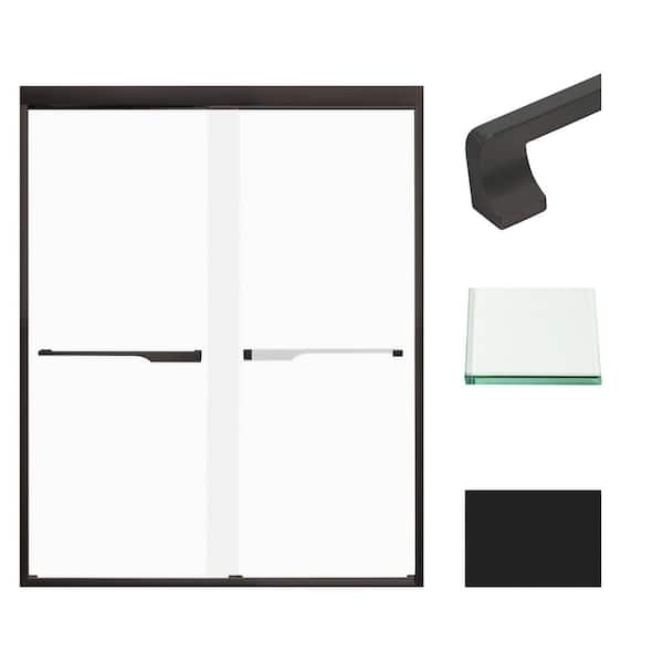 Transolid Frederick 59 in. W x 76 in. H Sliding Semi-Frameless Shower Door in Matte Black with Frosted Glass