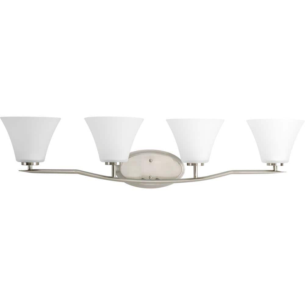 Bravo Collection 4-Light Brushed Nickel Etched Glass Modern Bath Vanity Lig