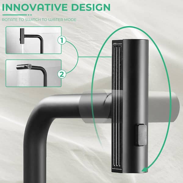 Single Handle Kitchen Faucets Waterfall Kitchen Sink Faucet with Pull Out Sprayer Deckplate 3 Functions in Matte Black