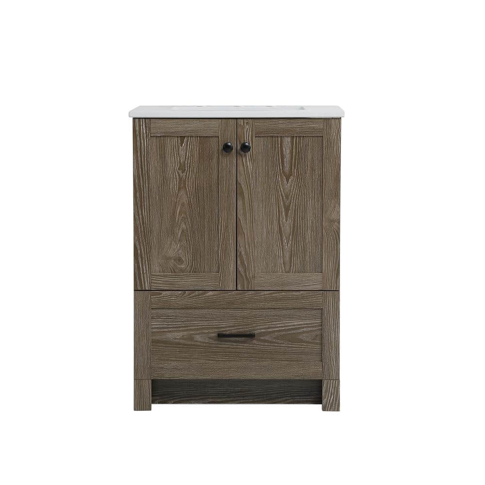 Simply Living 24 in. Single Bathroom Vanity in Weathered Oak with Quartz Va