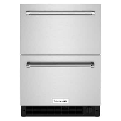 24 in. 4.29 cu. ft. Undercounter Double Drawer Refrigerator Freezer in Black Cabinet/Stainless Doors