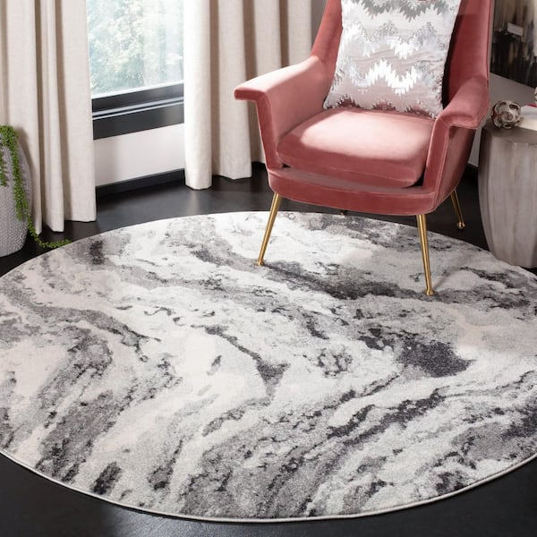 Evoke 7 ft. x 7 ft. Ivory/Gray Abstract Granite Round Area Rug