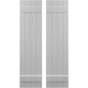 14 in. W x 36 in. H Americraft 4-Board Exterior Real Wood Joined Board and Batten Shutters in Primed