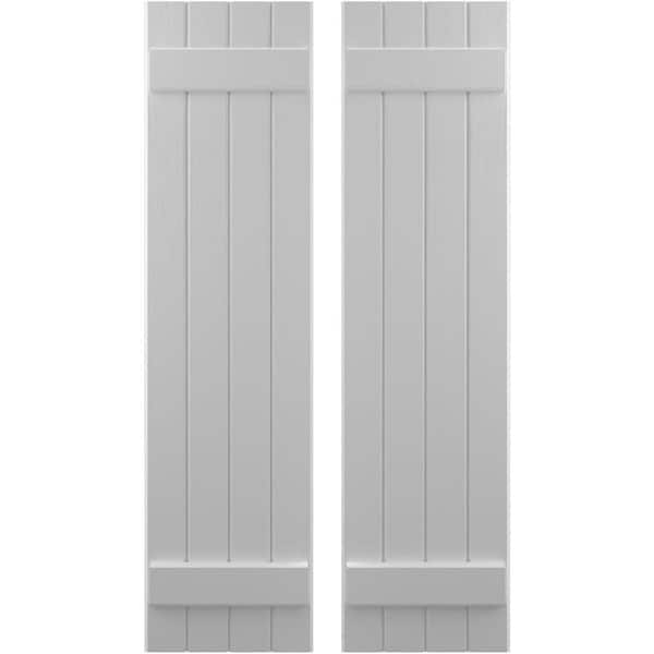 Ekena Millwork 14-in W x 70-in H Americraft 4 Board Exterior Real Wood Joined Board and Batten Shutters Primed