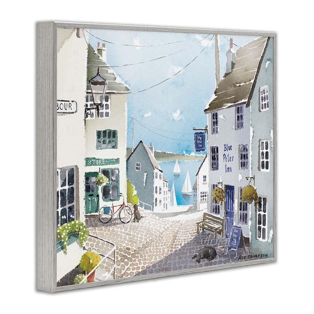 Gray Framed Coastal Town Seaport Sailboats Canvas Print, 20" x 16"