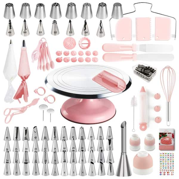 138Pcs Cake Decorating Supply with Aluminium Cake Turntable, 64 Numbered Icing Piping Tips, Cake Decorating Kit