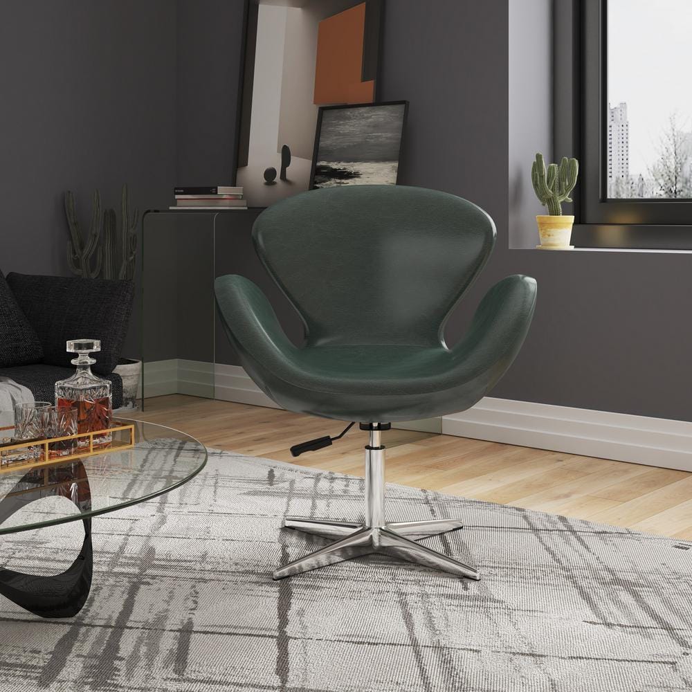 Forest Green Faux Leather Swivel Chair, Set of 2