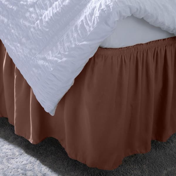 Home Details 18 in. Drop Wrap Around Chocolate Twin/Full Bed Skirt Ruffle