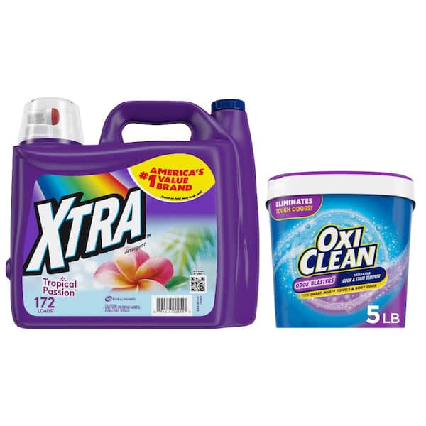 Xtra Tropical Passion 206.4oz Liquid Laundry Detergent +OxiClean Odor Blasters Odor Stain Remover Powder 5lbs Laundry Bundle