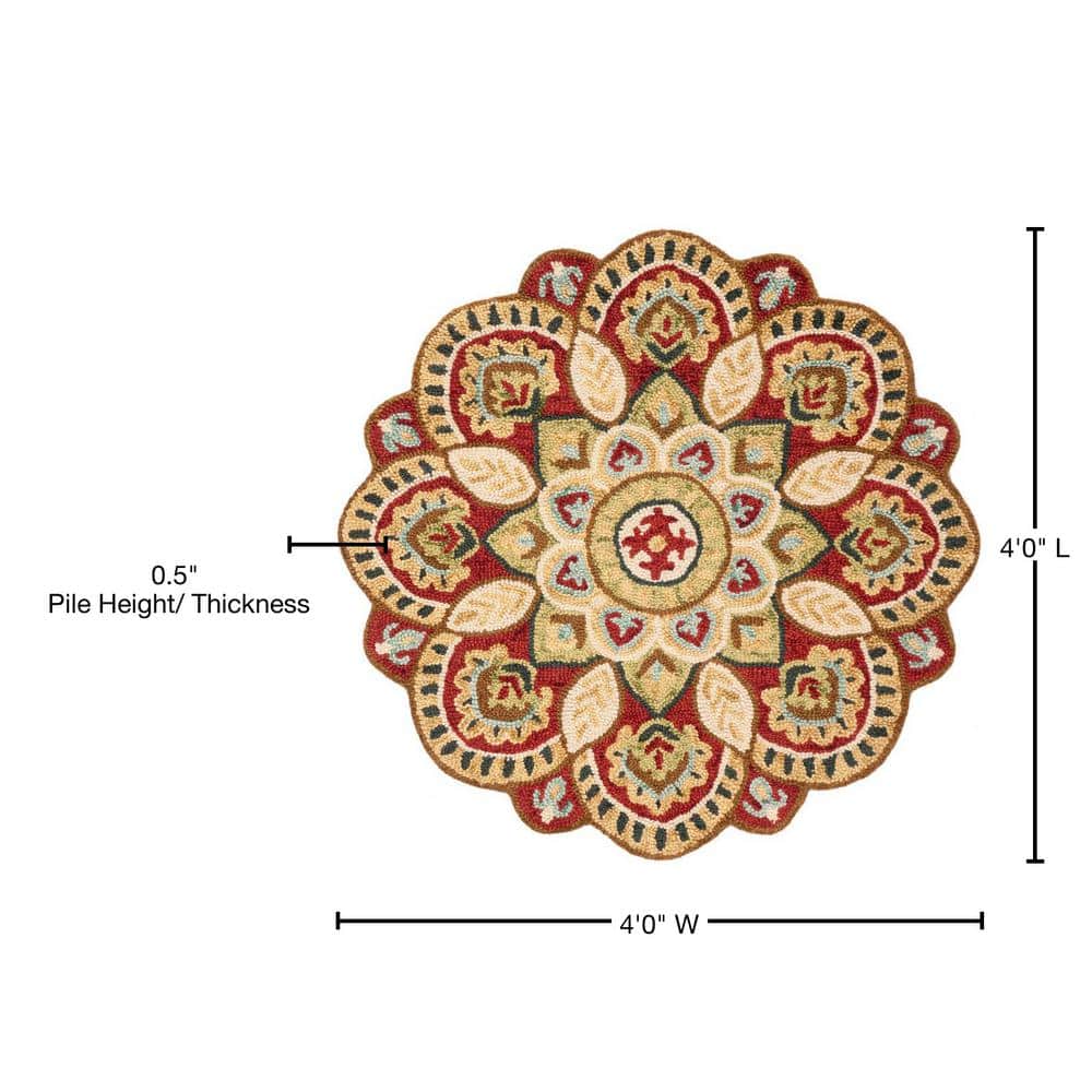 Handmade Red Wool Tufted Round Area Rug, 4' Diameter