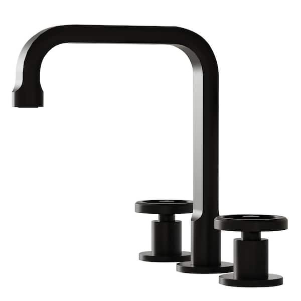 Lukvuzo 8 in. Widespread Double Handle Bathroom Faucet with Industrial Round Handles Pop-up Drain in Matte Black