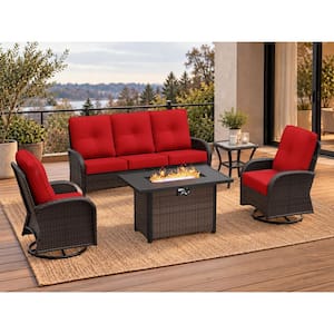 Building Pit Set Gardenbee 5-Piece Patio Fire Pit Conversation Set with 3-Seat Sofa ...