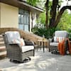 OVIOS Joyoung Gray 3-Piece Wicker Outdoor Patio Conversation Seating ...