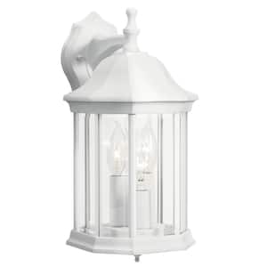 Chesapeake 14.75 in. 3-Light White Outdoor Hardwired Wall Lantern Sconce with No Bulbs Included (1-Pack)