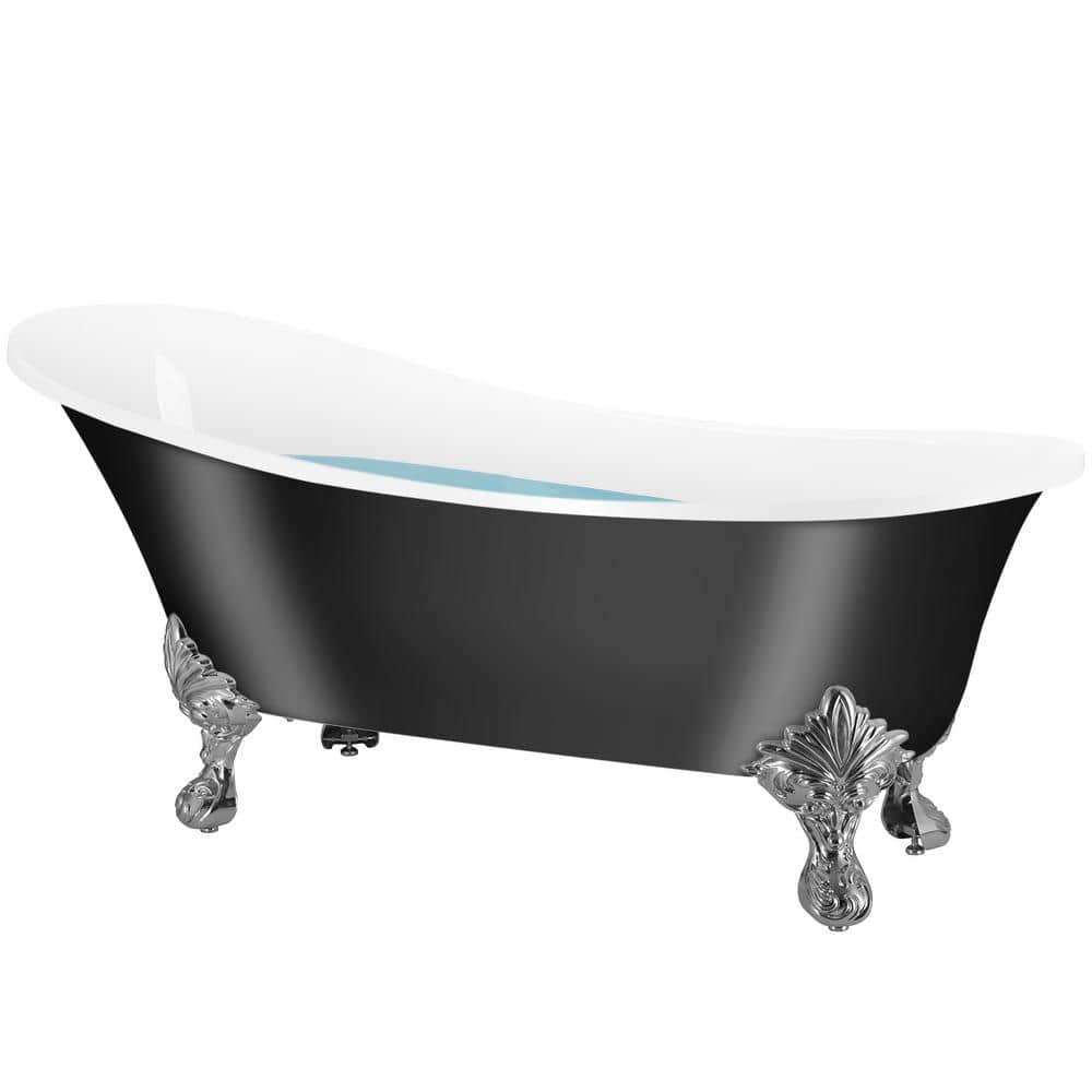 Glossy Black 60" Acrylic Clawfoot Soaking Bathtub