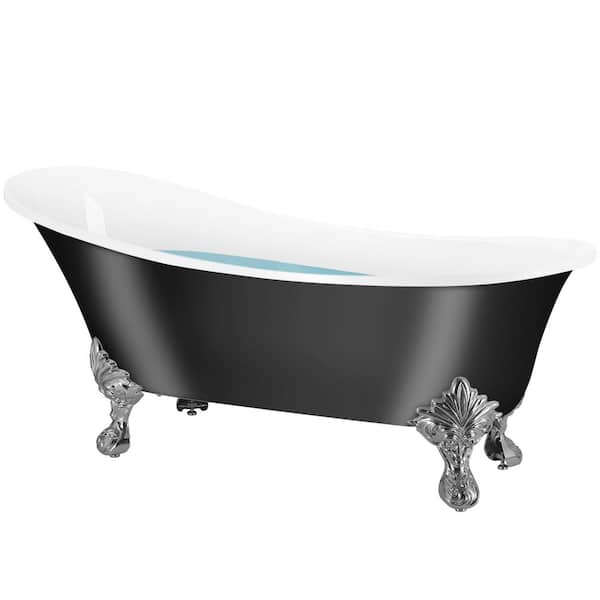 60 in. Fiberglass Single Slipper Clawfoot Non-Whirlpool Bathtub in Glossy Black