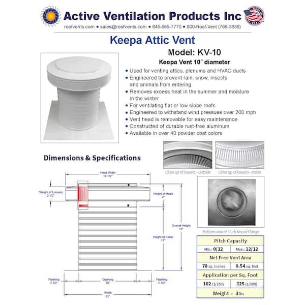 Active Ventilation 10 in. Dia Aluminum Keepa Static Vent for Flat  