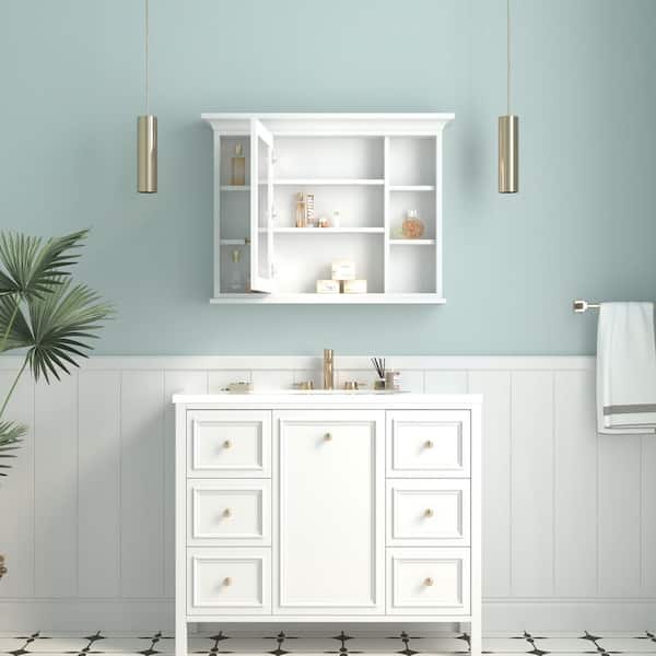 FORCLOVER 40.1 in. W x 6.9 in. D x 30 in. H Rectangular Wood Surface Mount Medicine Cabinet with Mirror