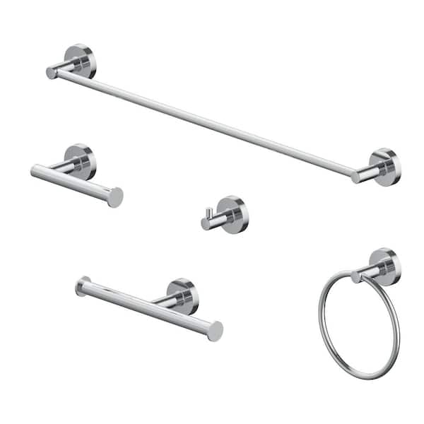 APERTO 5 -Piece Bath Hardware Set with Towel Bar, Toilet Paper Holder, Robe Hook, and Towel Ring in Polished Chrome