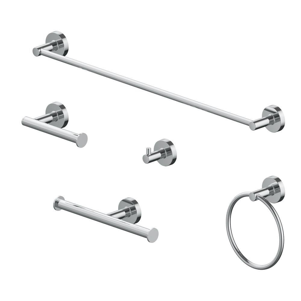 JACUZZI APERTO 5 -Piece Bath Hardware Set with Towel Bar, Toilet Paper Holder, Robe Hook, and Towel Ring in Polished Chrome -  SA50827