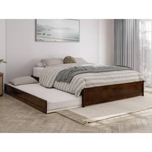 Barcelona Walnut Brown Solid Wood Frame Queen Panel Platform Bed with Twin XL Trundle
