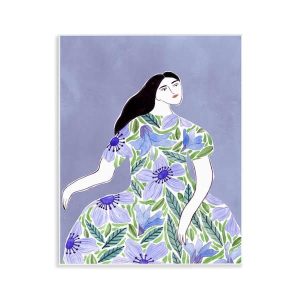 Woman in Blue Floral Gown by Melissa Wang Unframed People Graphic Art Print 14 in. x 11 in.