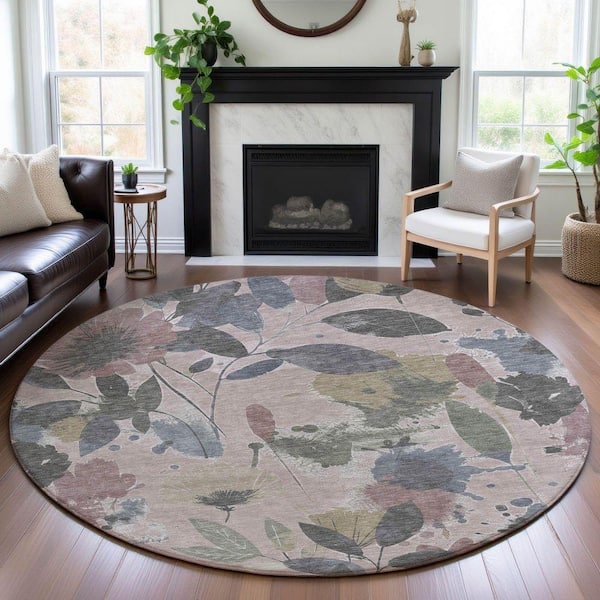 Mayfield Premium Machine Washable Abstract AMF1549 Blush 8 ft. x 8 ft. Round Rug