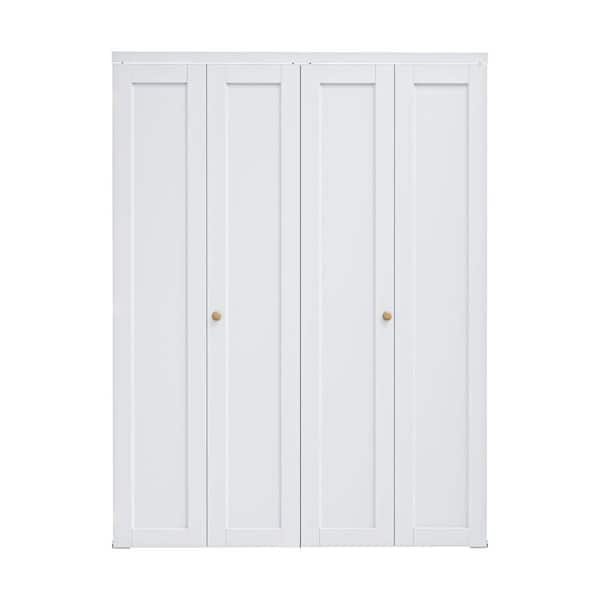 60 in. x 80 in. Solid Core 1-Lite Panel White Primed Composite MDF Interior Closet Bi-Fold Door with Hardware