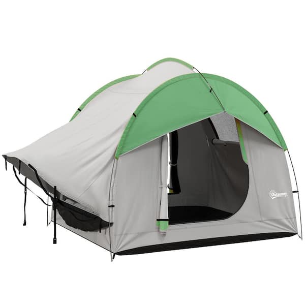 Outsunny 5-Person to 6-Person Waterproof Camping Tent with 3 Doors and Mesh Window in Gray and Green