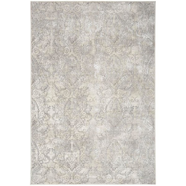 Nourison Iliana Light Grey 4 ft. x 6 ft. Damask Contemporary Area Rug