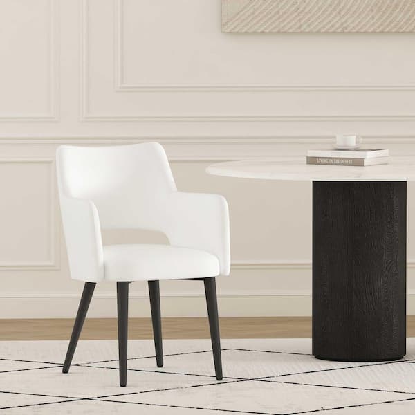 Manhattan Comfort Tremont Modern White Faux Leather Dining Arm Chair with Metal Legs