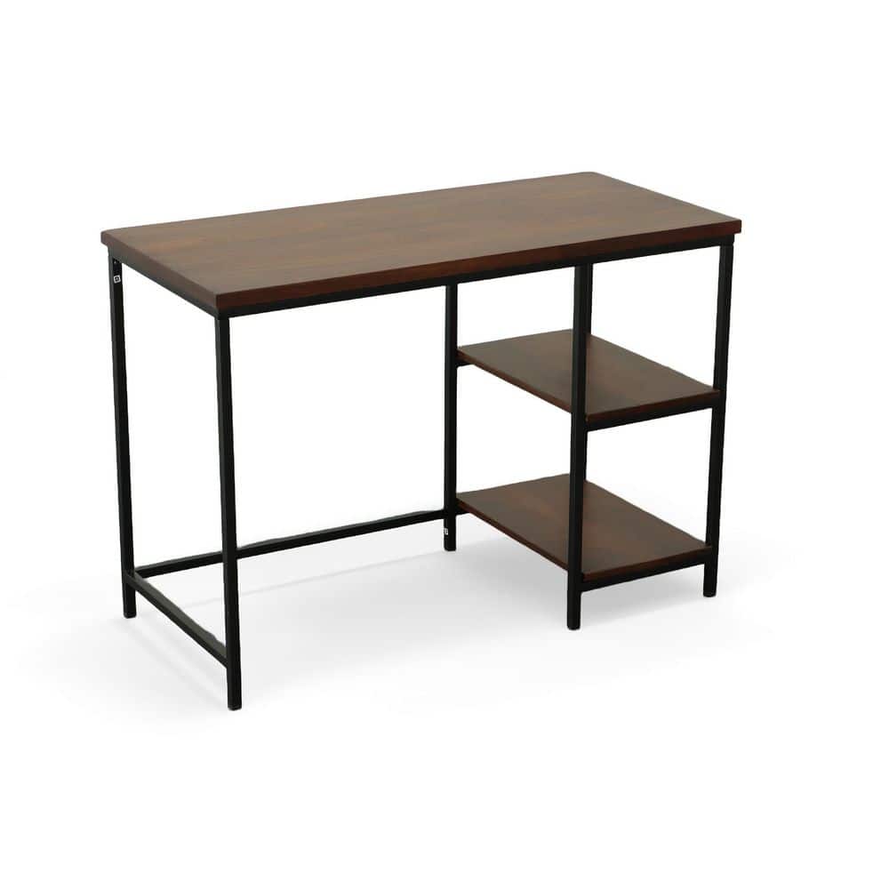 Chestnut Brown Mango Wood and Black Metal Desk with Shelves