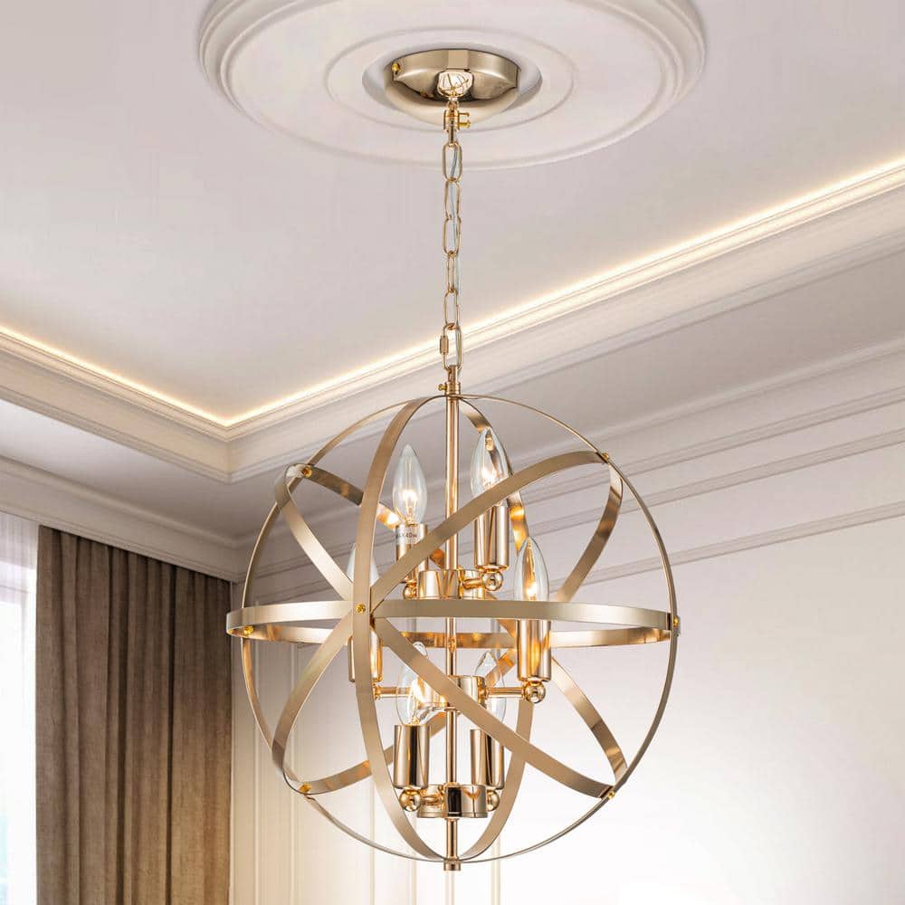 6-Lights Modern Gold Candle Orb Chandelier Contemporary Candle Globe Chande