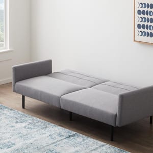 2-Seat Light Gray Linen Futon Chair Sofa Bed with Buttonless Tufting