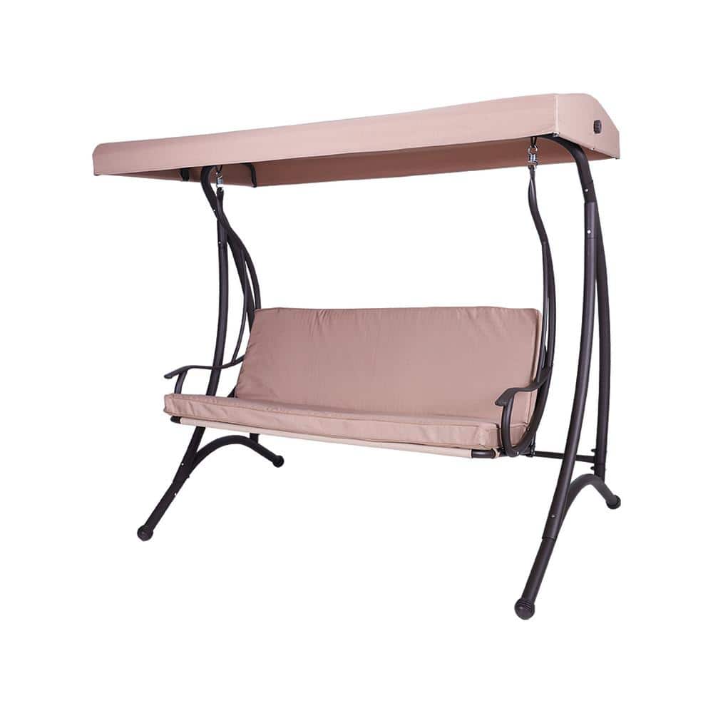 PHI VILLA Outdoor Patio Swings 3Seats Freestanding with Cushions and