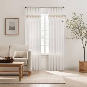Drop Cloth Linen Cotton Stripe 50 in. W x 63 in. L Ring Top Tab Light Filtering Curtain (Single Panel)