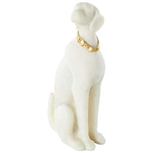 5 in. x 10 in. Cream Polystone Sitting Dog Sculpture with Gold Collar