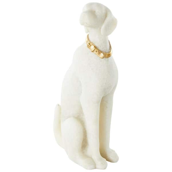 Litton Lane 5 in. x 10 in. Cream Polystone Sitting Dog Sculpture with Gold Collar