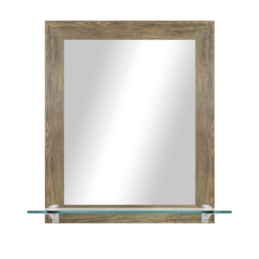 21.5 in. W x 25.5 in. H Rectangle Brown Vertical Framed Mirror With Tempere