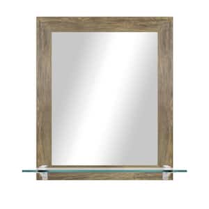 21.5 in. W x 25.5 in. H Rectangle Brown Vertical Framed Mirror With Tempered Glass Shelf/Chrome Bracket