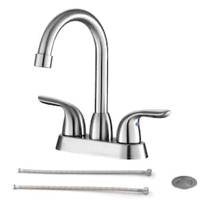 2-Handle Centerset 4 in. Bathroom Faucet with Pop-up Drain, 2-Holes Bathroom Sink Faucet in Brushed Nickel