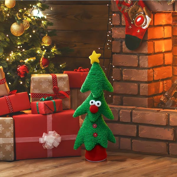 LuxenHome 17 in. H Green Animated Singing Christmas Tree Holiday