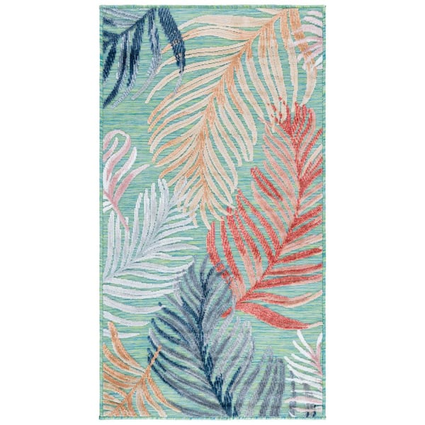 Cabana Green/Rust 2 ft. x 3 ft. High-Low Oversized Leaf Indoor/Outdoor Area Rug