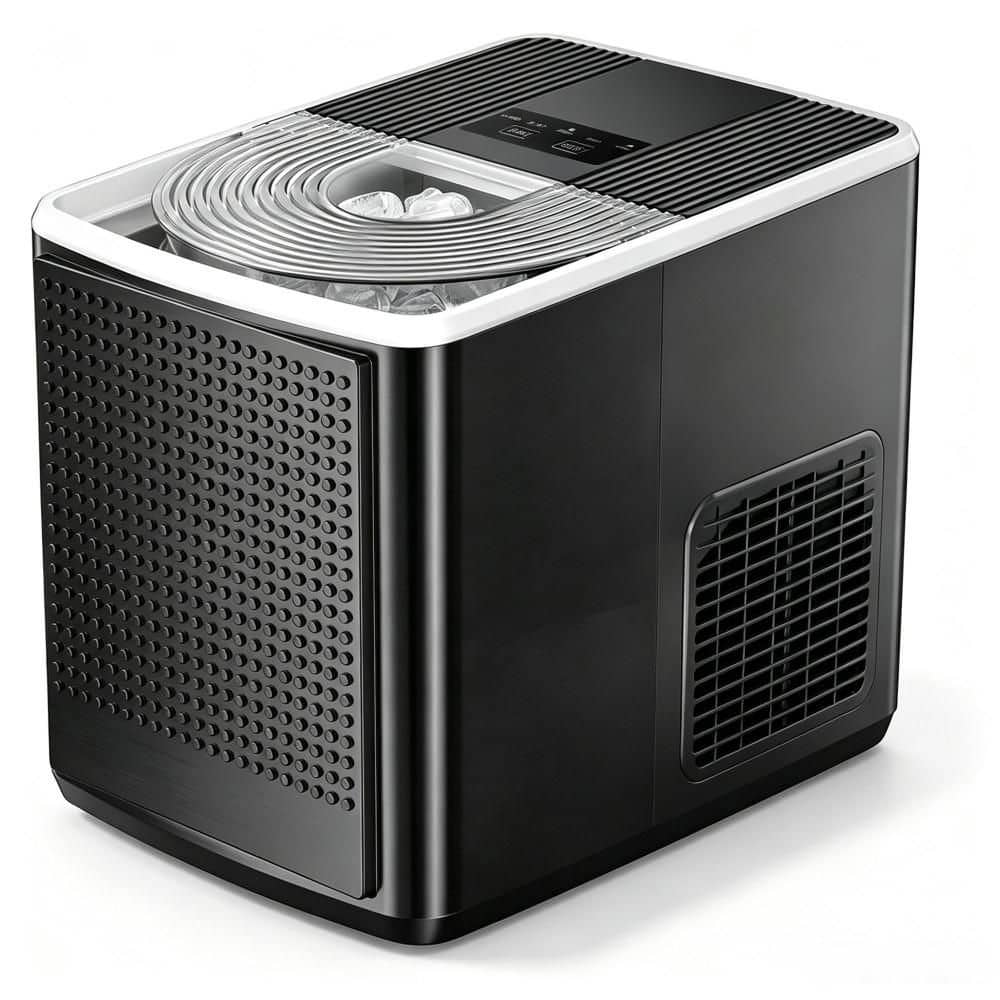 8.74 in. 26 lb. Portable Ice Maker Bullet Ice Machine with Selectable Ice Size in Black