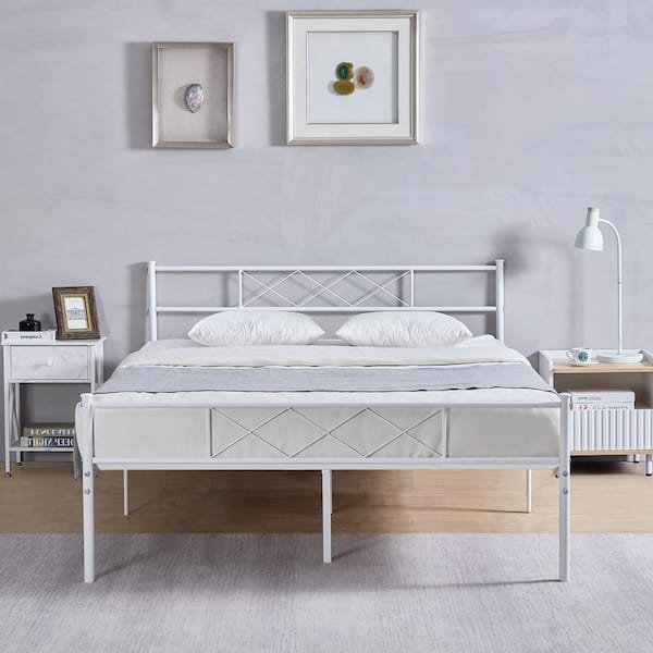 klauw Elektricien na school VECELO Victorian Bed Frame ，White Metal Frame 55 in. W Full Size Platform  Bed With Headboard and Footboard，Metal Slat Support KHD-YT-F08-WHITE - The  Home Depot
