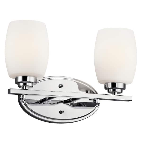 KICHLER Eileen 14.25 in. 2-Light Chrome Contemporary Bathroom Vanity Light with Etched Glass Shade